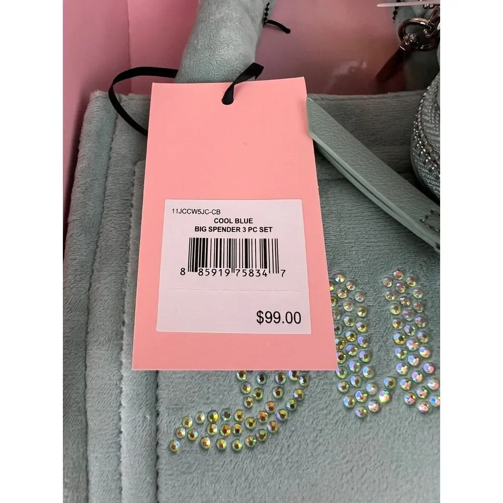 Juicy Couture Big Spender 3 Piece Gift Box Set Sage Green Tote Coin Purse Wristl